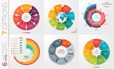 Fototapeta  - Collection of 6 vector circle chart templates 7 options.