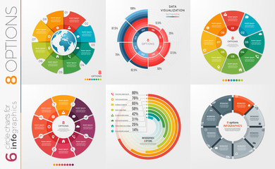 collection of 6 vector circle chart templates 8 options.