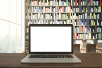 Poster - Empty white laptop in library