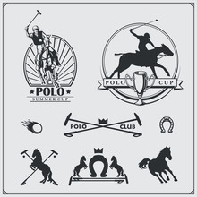 Set Of Vintage Horse Polo Club Labels, Emblems, Badges And Design Elements.
