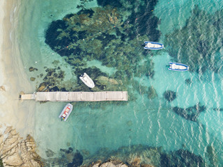 Aerial view of the Sardinian Emerald Coast, with its turquoise sea. in Sardinia Island, is one of the most beautiful and famous coasts in the world