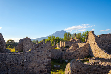 Wall Mural - Landscape view of ancient Pompeii town with Vesuvius volcano