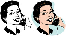 A Woman Talking On A Vintage Telephone