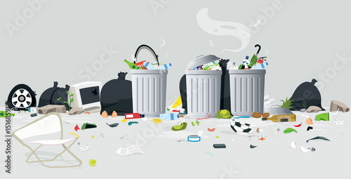Fotografie, Obraz The rubbish that falls outside the bin contains a gray background