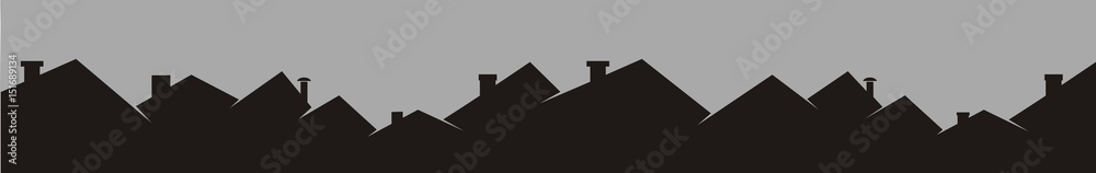 Roofs and chimneys, cityscape, black silhouette, vector icon. - obrazy, fototapety, plakaty 