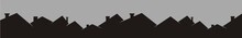 Roofs And Chimneys, Cityscape, Black Silhouette, Vector Icon.