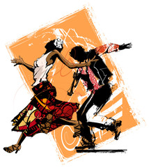 Leinwandbilder - Woman dancing with a trumpet player