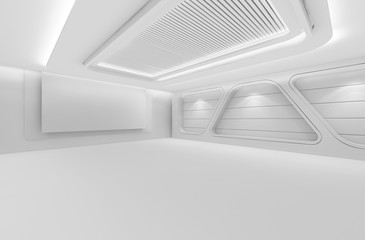 Poster - Futuristic empty room, 3d render interior design, white mock up illustration