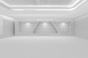 Poster - Futuristic empty room, 3d render interior design, white mock up illustration