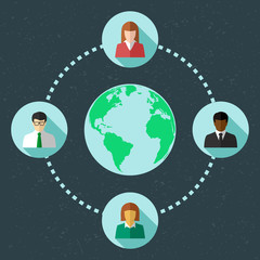 Poster - Networking concept with diverse and multicultural people around the globe in flat design