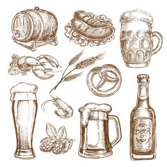 Wall Mural - hand drawn sketch illustration beer on white background