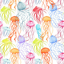 Watercolor Vector Jellyfish Pattern