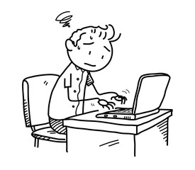 confused worker working overtime doodle, a hand drawn vector doodle cartoon illustration of a worker