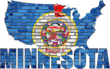 Wall Mural - Minnesota on a brick wall - Illustration,
Font with the Minnesota flag, 
Minnesota map on a brick wall