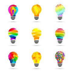 Poster - lightbulb made of paint and paintbrush splatter. set made of various design and style, isolated on w