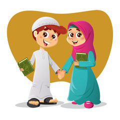 Wall Mural - Muslim Boy and Girl With Holy Quran Book