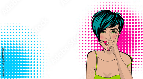 Beautiful Sexy Positive Girl Short Hair Hand Close Smile Pink