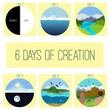 Six days of Creation.Genesis.  Bible creation story pictures.Infographics. Vector illustration.