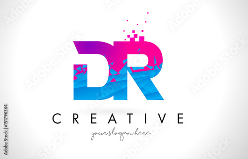 Cuadros en Lienzo DR D R Letter Logo with Shattered Broken Blue Pink Texture Design Vector