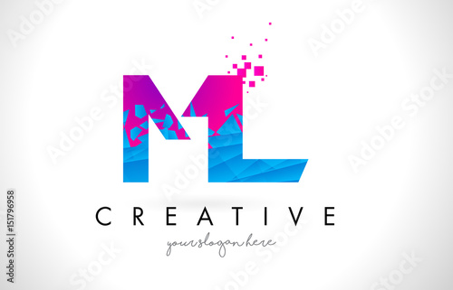 Ml M L Letter Logo With Shattered Broken Blue Pink Texture Design Vector Stock Vector Adobe Stock