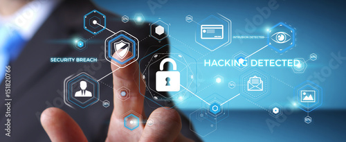 Cuadros en Lienzo Businessman using antivirus to block a cyber attack 3D rendering
