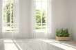 © AntonSh - White empty room with green landscape in window. Scandinavian interior design. 3D illustration