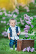 © TwinkleStudio - Little boy on the beautiful green lawn with lilac. Image with selective focus