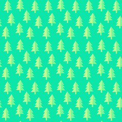 seamless green firs pattern, vector illustration, editable background color