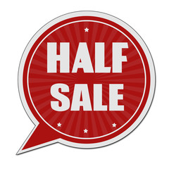 Sticker - Half sale red speech bubble label or sign