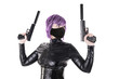 © michelaubryphoto - Sexy killer ready to shoot, isolated on white backround.