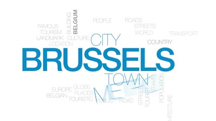 Wall Mural - Brussels animated word cloud, text design animation. Kinetic typography.