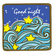 Illustration of card, good night card, star with sea wave