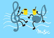 Music and coffee / Creative conceptual vector. Music notes with coffee cups.
