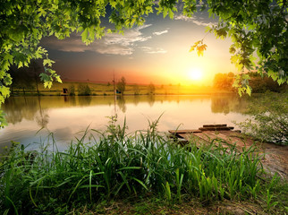 fishing lake in evening