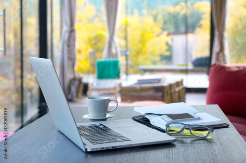 Fotomural Cozy workplace of freelance occupation person