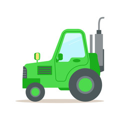 Sticker - Green tractor, heavy agricultural machinery colorful cartoon vector Illustration