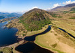 Aerial view Killarney National Park on the Ring of Kerry, County Kerry, Ireland. Beautiful scenic aerial of a natural irish countryside landscape.