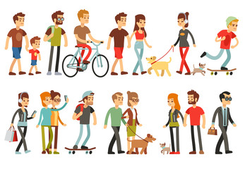 Wall Mural - Women and men in various lifestyles. Cartoon characters vector set