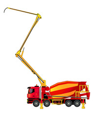Concrete pump on truck chassis, vector illustration. Isolated