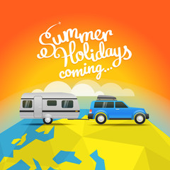 Poster - Summer travel vector illustration. Summer holidays coming concept