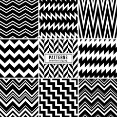 Poster - zigzag vector patterns. black and white regular striped geometric textures