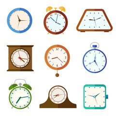 Wall Mural - Wall clock and alarm clocks, time vector flat icons