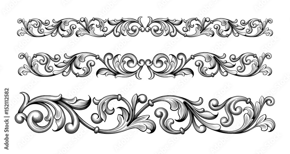 Vintage Baroque Victorian frame border monogram floral engraved scroll ornament leaf retro flower pattern decorative design tattoo black and white filigree calligraphic vector heraldic shield swirl - obrazy, fototapety, plakaty 