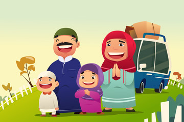 Wall Mural - Muslim Family Going Home to Celebrate Eid Al Fitri