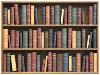 Poster - Vintage books on bookshelf isolated on white background. Education library book store concept.