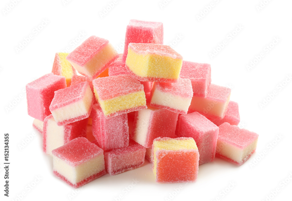 Tasty jelly candies on white background