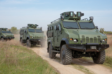 A column of vehicles at the demonstration