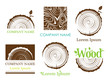 Set a cross section of the trunk with tree rings. Vector. Logo. Tree growth rings. Tree trunk cross-section. flat icon.