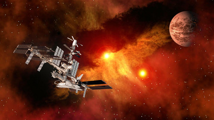 Wall Mural - space shuttle ship satellite spaceship spacecraft planet mars international station. elements of thi