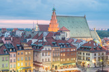 Fototapeta Miasto - Warsaw, Poland, panorama of old city with st John cathedral